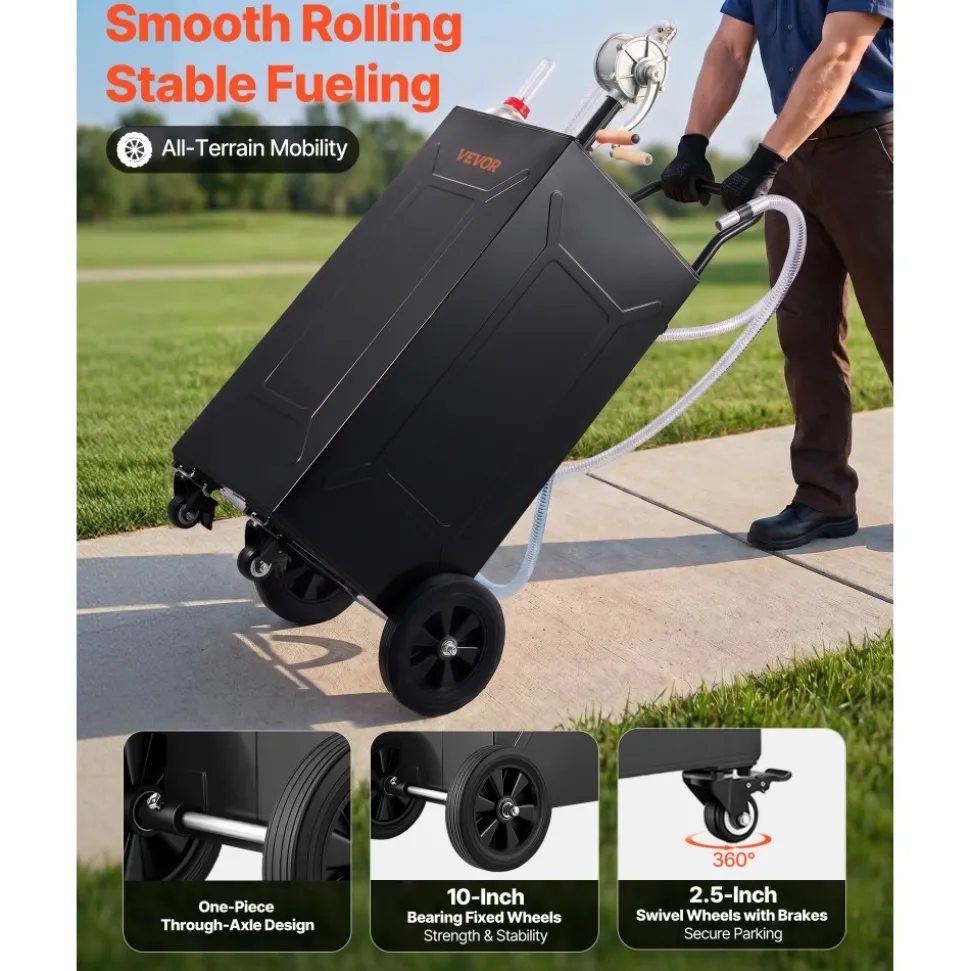 VEVOR 30 Gallon Fuel Gas Caddy, Carbon Steel, Portable Fuel Transfer Storage Tank with Electric Pump & 2 Wheels, Gasoline Diesel Can Container, for Cars, Lawn Mowers, ATVs, Boats, Motorcycles, Red