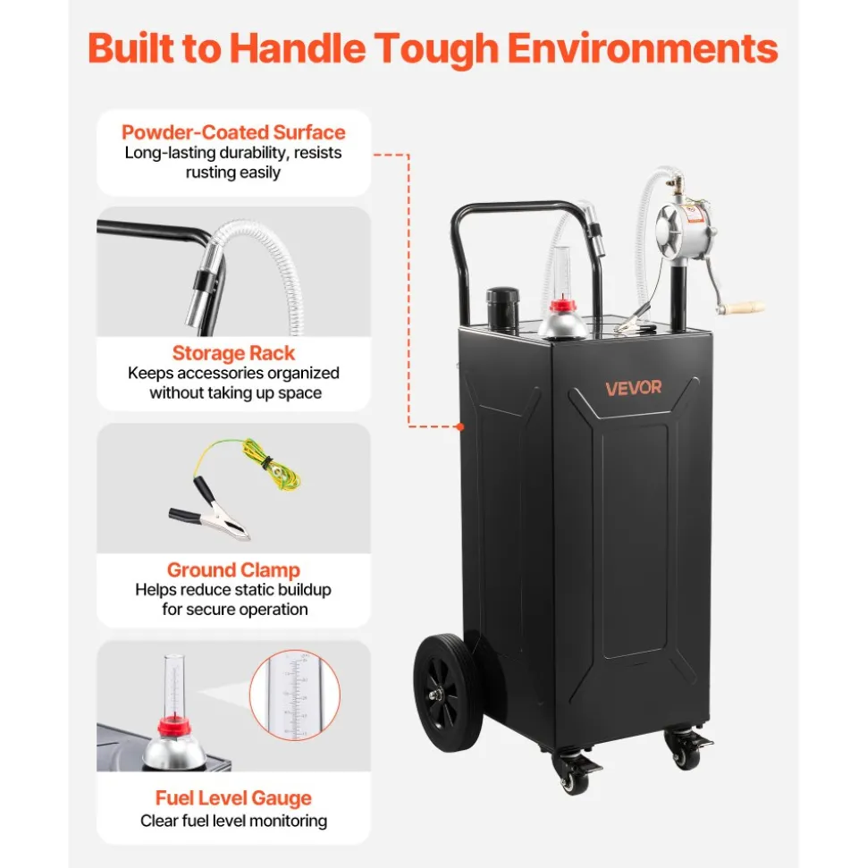 VEVOR 30 Gallon Fuel Gas Caddy, Carbon Steel, Portable Fuel Transfer Storage Tank with Electric Pump & 2 Wheels, Gasoline Diesel Can Container, for Cars, Lawn Mowers, ATVs, Boats, Motorcycles, Red