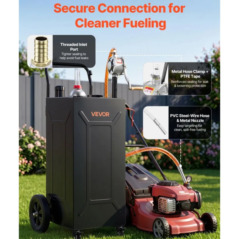 VEVOR 30 Gallon Fuel Gas Caddy, Carbon Steel, Portable Fuel Transfer Storage Tank with Electric Pump & 2 Wheels, Gasoline Diesel Can Container, for Cars, Lawn Mowers, ATVs, Boats, Motorcycles, Red