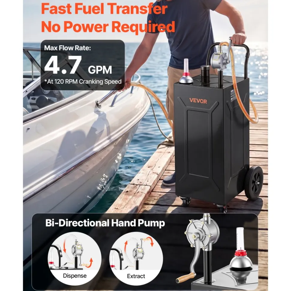 VEVOR 30 Gallon Fuel Gas Caddy, Carbon Steel, Portable Fuel Transfer Storage Tank with Electric Pump & 2 Wheels, Gasoline Diesel Can Container, for Cars, Lawn Mowers, ATVs, Boats, Motorcycles, Red