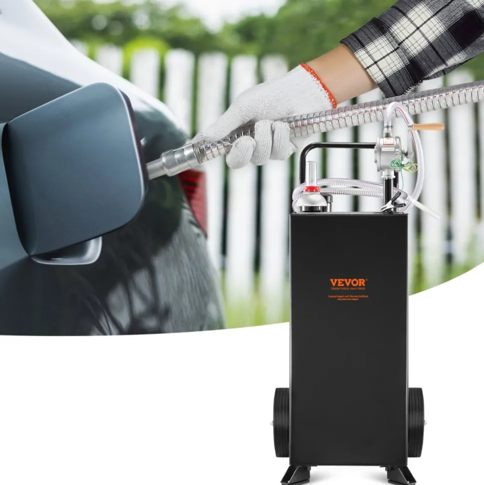 VEVOR 30 Gallon Gas Caddy, Fuel Storage Tank with Wheels, Portable Fuel Caddy with Manuel Transfer Pump, Gasoline Diesel Fuel Container for Cars, Lawn Mowers, ATVs, Boats, More, Black