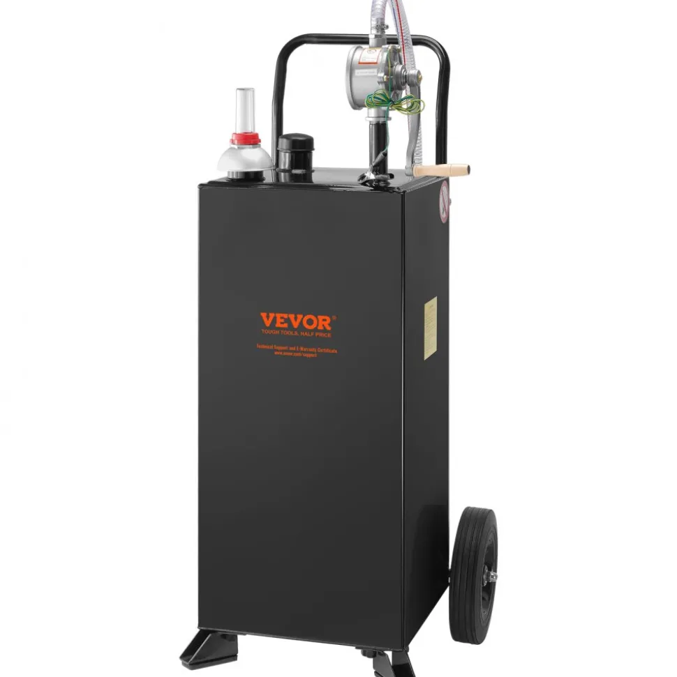 VEVOR 30 Gallon Gas Caddy, Fuel Storage Tank with Wheels, Portable Fuel Caddy with Manuel Transfer Pump, Gasoline Diesel Fuel Container for Cars, Lawn Mowers, ATVs, Boats, More, Black