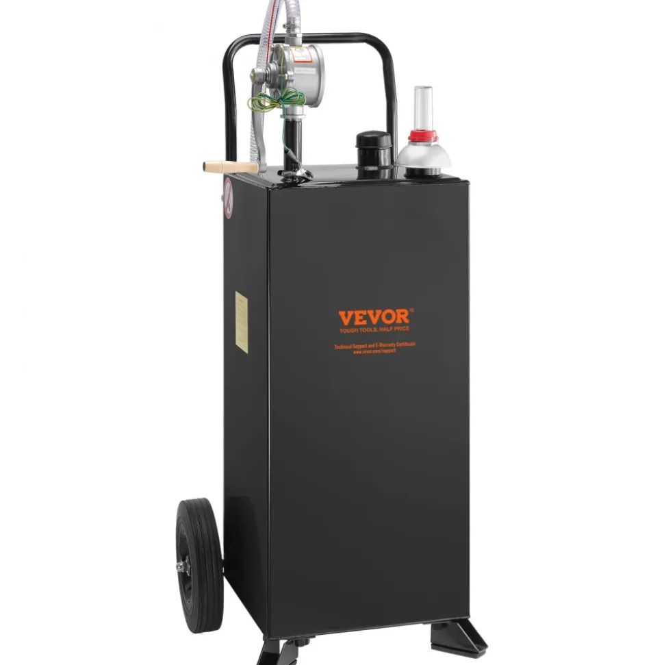 VEVOR 30 Gallon Gas Caddy, Fuel Storage Tank with Wheels, Portable Fuel Caddy with Manuel Transfer Pump, Gasoline Diesel Fuel Container for Cars, Lawn Mowers, ATVs, Boats, More, Black