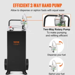 VEVOR 30 Gallon Gas Caddy, Fuel Storage Tank with Wheels, Portable Fuel Caddy with Manuel Transfer Pump, Gasoline Diesel Fuel Container for Cars, Lawn Mowers, ATVs, Boats, More, Black