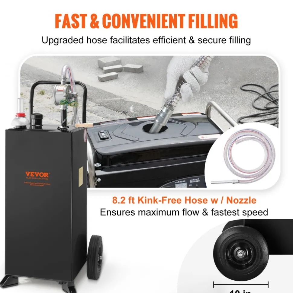 VEVOR 30 Gallon Gas Caddy, Fuel Storage Tank with Wheels, Portable Fuel Caddy with Manuel Transfer Pump, Gasoline Diesel Fuel Container for Cars, Lawn Mowers, ATVs, Boats, More, Black