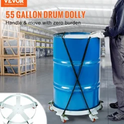 VEVOR 55 Gallon Heavy Duty Drum Dolly, 1250lbs Load Capacity, Barrel Dolly Cart Drum Caddy, Non Tipping Hand Truck Capacity Dollies with Steel Frame 5 Swivel Casters Wheel, for Warehouse Drum Handling
