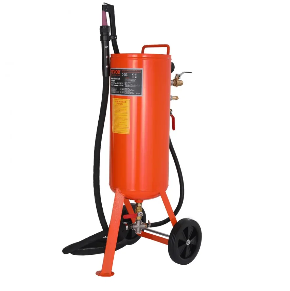 VEVOR 10 Gallon Heavy-Duty Sand Blaster, 60-110 PSI High Pressure Sandblaster, Portable Abrasive Blasting Tank, Air Sand Blasting Kit with 2 Ceramic Nozzles & 7.5ft Hose for Stain, Rust, Paint Removal