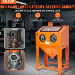 VEVOR 90 Gallon Sandblasting Cabinet with 1.8 Gallon Dust Collection System, 40-120PSI Sand Blasting Cabinet with Stand, Heavy Duty Sand Blaster with Blasting Gun & 4 Nozzles for Paint, Rust Removal
