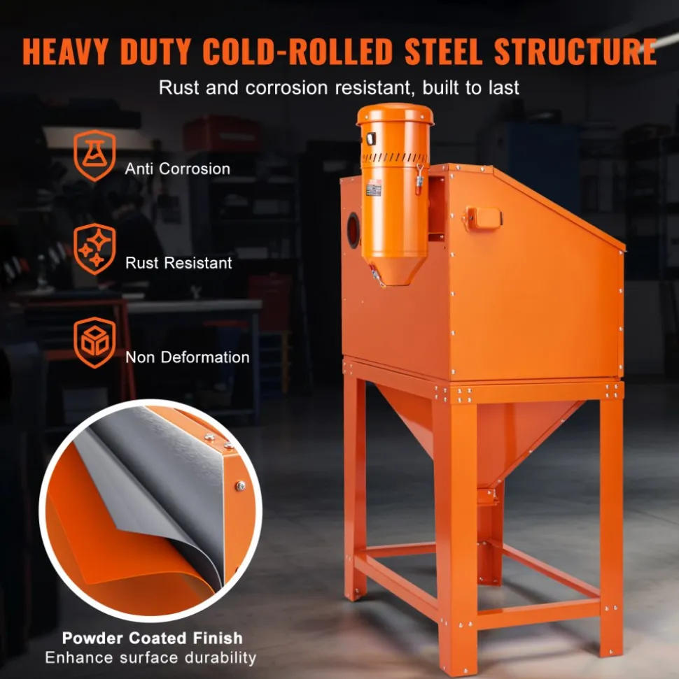 VEVOR 90 Gallon Sandblasting Cabinet with 1.8 Gallon Dust Collection System, 40-120PSI Sand Blasting Cabinet with Stand, Heavy Duty Sand Blaster with Blasting Gun & 4 Nozzles for Paint, Rust Removal