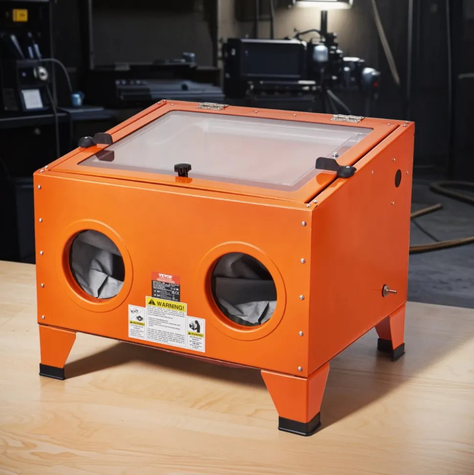 VEVOR 25 Gallon Sandblasting Cabinet, 40-120PSI Portable Benchtop Sand Blasting Cabinet, Heavy Duty Steel Sand Blaster with Blasting Gun & 4 Ceramic Nozzles for Paint, Stain, Rust Removal
