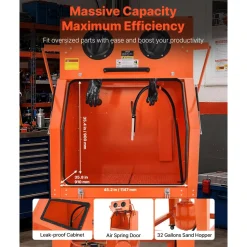 VEVOR 245 Gallon Sandblasting Cabinet with Pressurized Tank, Heavy Duty Steel Sand Blasting Cabinet on Wheels - with 32 Gallon Media Hopper & 1.6HP Dust Collector for Oversized Parts Surface Finishing