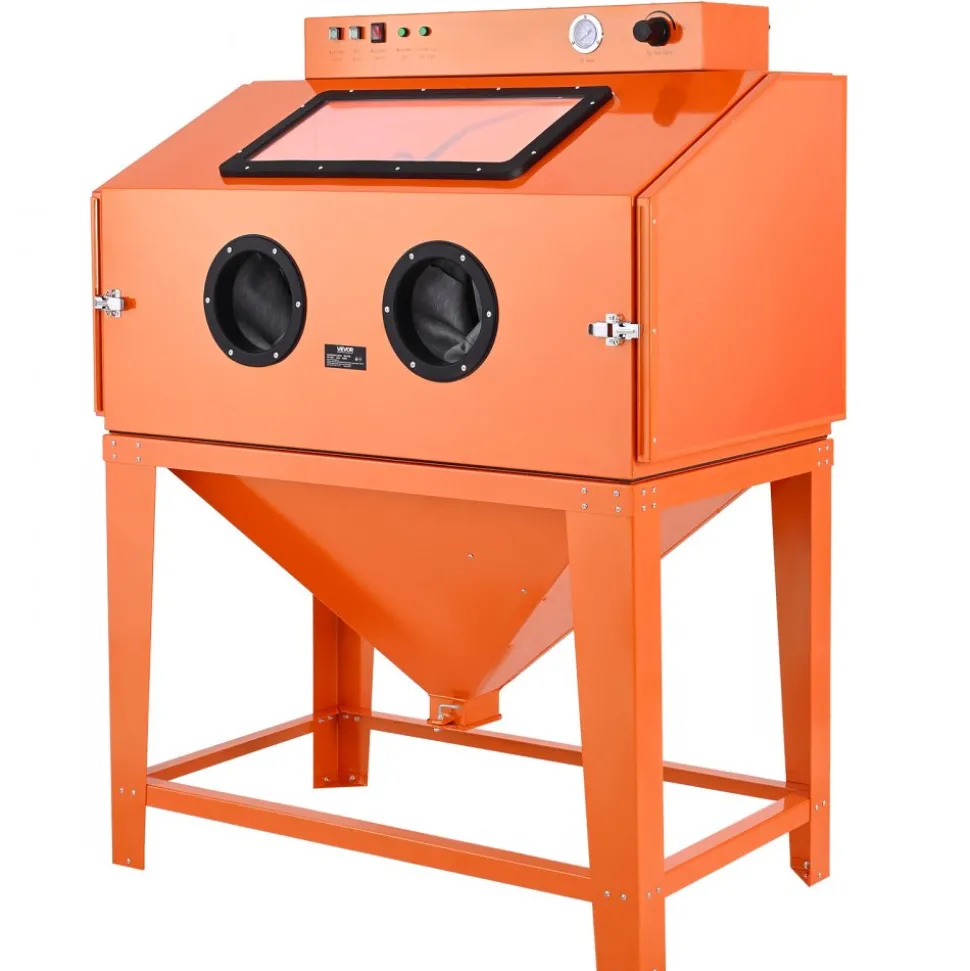 VEVOR 115 Gallon Sandblasting Cabinet, Heavy Duty Steel Sand Blasting Cabinet with 31-Gallon Media Hopper, Dual Blasting Guns & 1.6HP Dust Collector for Oversized Parts Surface Finishing, Rust Removal