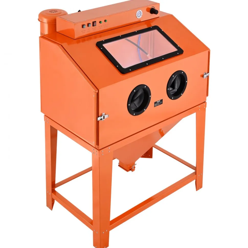 VEVOR 115 Gallon Sandblasting Cabinet, Heavy Duty Steel Sand Blasting Cabinet with 31-Gallon Media Hopper, Dual Blasting Guns & 1.6HP Dust Collector for Oversized Parts Surface Finishing, Rust Removal