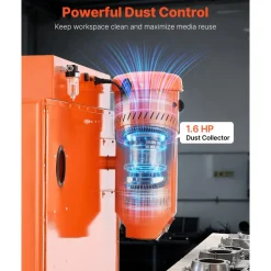 VEVOR 115 Gallon Sandblasting Cabinet, Heavy Duty Steel Sand Blasting Cabinet with 31-Gallon Media Hopper, Dual Blasting Guns & 1.6HP Dust Collector for Oversized Parts Surface Finishing, Rust Removal