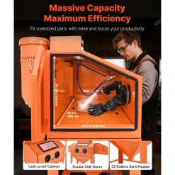 VEVOR 115 Gallon Sandblasting Cabinet, Heavy Duty Steel Sand Blasting Cabinet with 31-Gallon Media Hopper, Dual Blasting Guns & 1.6HP Dust Collector for Oversized Parts Surface Finishing, Rust Removal