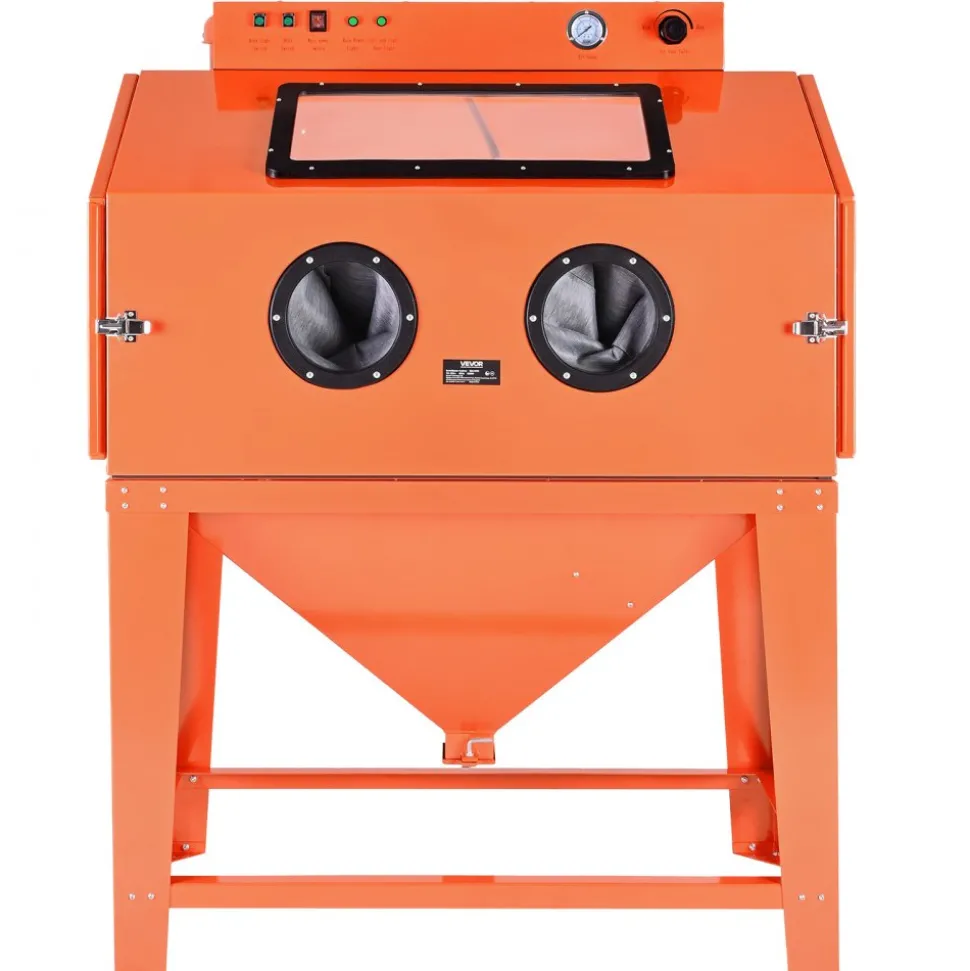VEVOR 115 Gallon Sandblasting Cabinet, Heavy Duty Steel Sand Blasting Cabinet with 31-Gallon Media Hopper, Dual Blasting Guns & 1.6HP Dust Collector for Oversized Parts Surface Finishing, Rust Removal