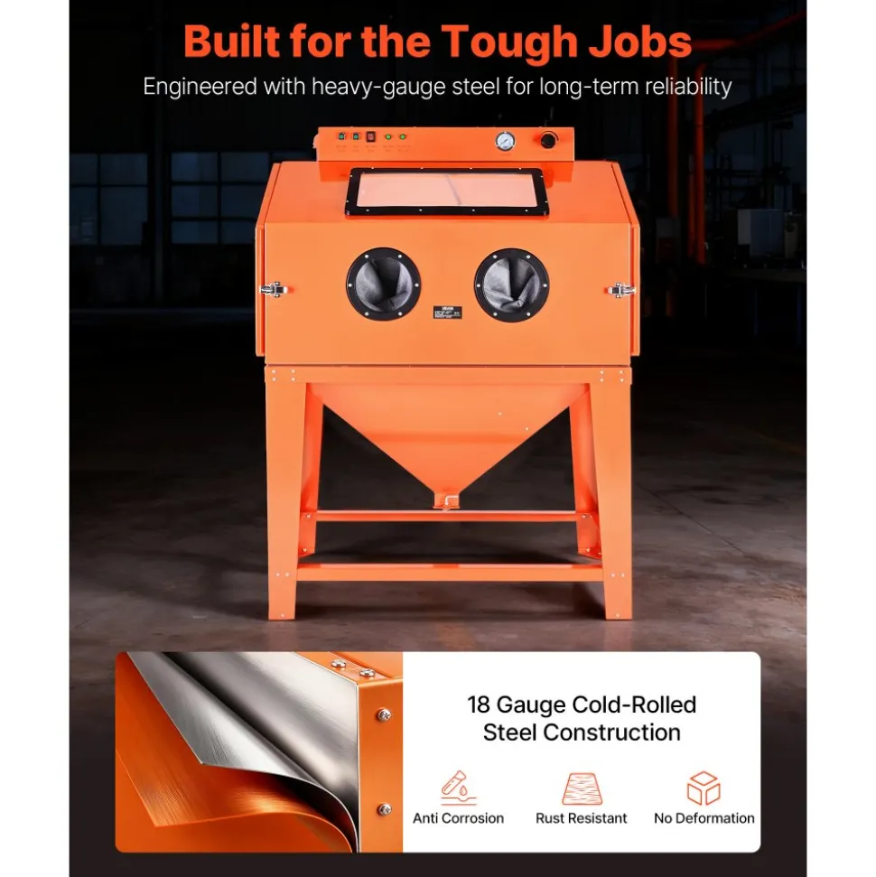 VEVOR 115 Gallon Sandblasting Cabinet, Heavy Duty Steel Sand Blasting Cabinet with 31-Gallon Media Hopper, Dual Blasting Guns & 1.6HP Dust Collector for Oversized Parts Surface Finishing, Rust Removal