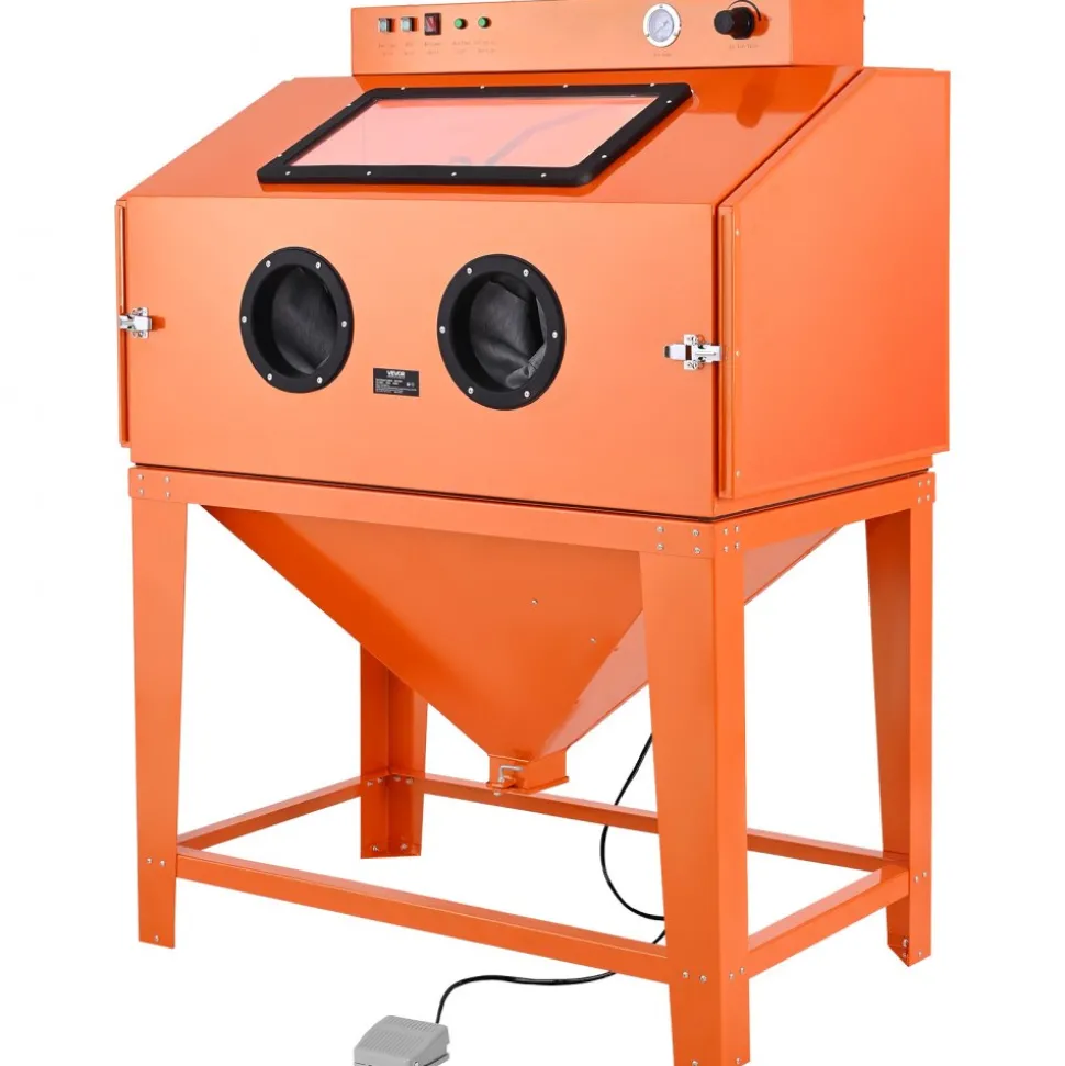 VEVOR 115 Gallon Sandblasting Cabinet, Heavy Duty Steel Sand Blasting Cabinet with 31-Gallon Media Hopper, Dual Blasting Guns & 1.6HP Dust Collector for Oversized Parts Surface Finishing, Rust Removal