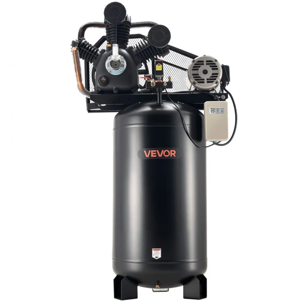 VEVOR 80 Gallons Heavy-Duty Air Compressor, 10HP 17 SCFM at 90PSI Air Compressors Max 175PSI, Oil-Lubricated Compressor Tank for Industrial Manufacturing, Large Workshops (230V 3-Phase, No Plug)