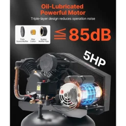 VEVOR 80 Gallons Heavy-Duty Air Compressor, 5HP 10 SCFM at 90PSI Air Compressors Max 175PSI Pressure, Oil-Lubricated Compressor Tank for Industrial Manufacturing, Large Workshops (230V 60Hz, No-Plug)