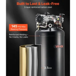 VEVOR 80 Gallons Heavy-Duty Air Compressor, 5HP 13.5SCFM at 90PSI Air Compressors Max 145PSI Pressure, Oil-Free Compressor Tank for Industrial Manufacturing, Large Workshops (230V 3-Phase, No Plug)