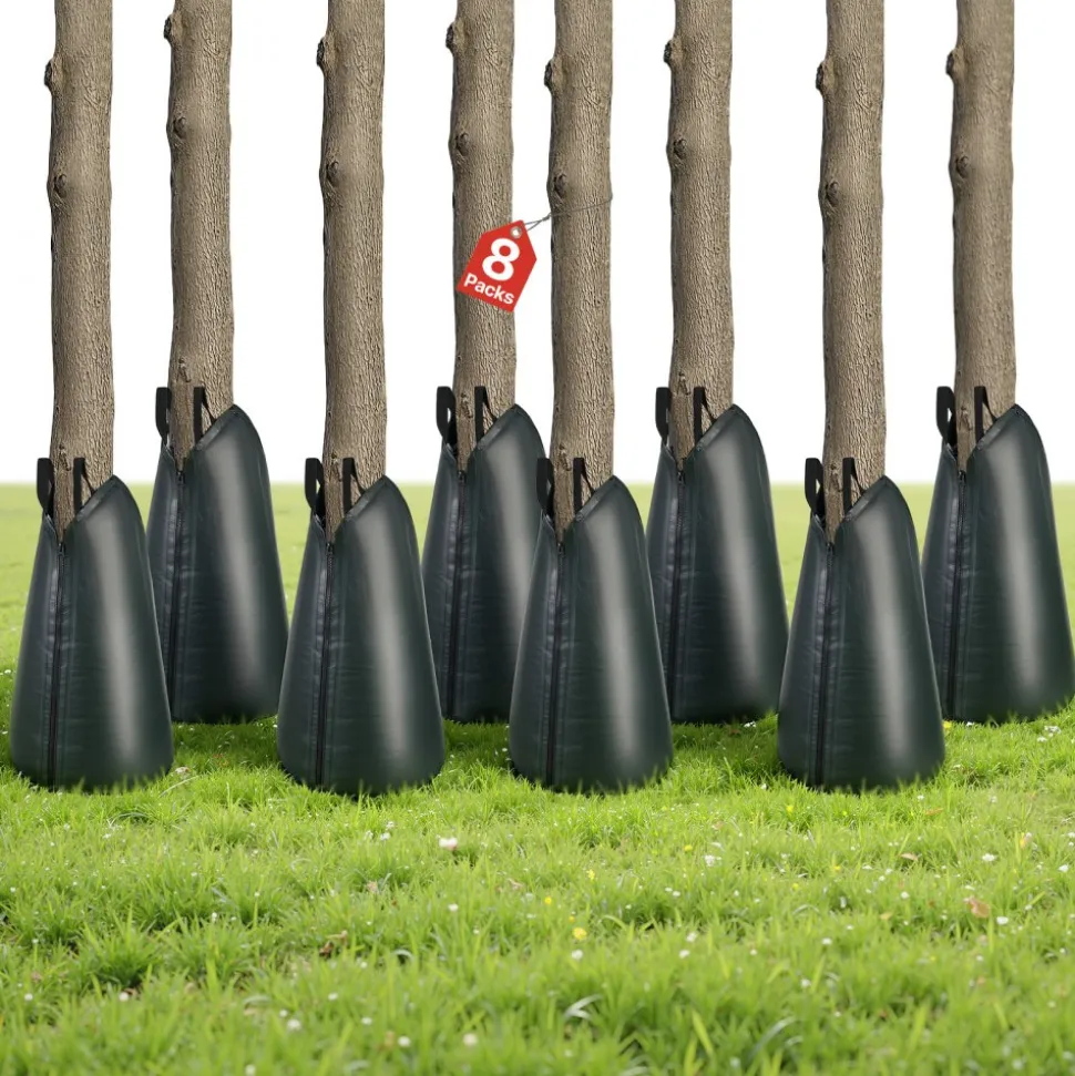 VEVOR 20 Gallon Tree Watering Bags, 8 Pack 3-4 Hours Slow Release Gator Bags for Trees, Heavy Duty PE Tree Drip Irrigation Bag with Zipper, Durable & Reusable Deep Root Shrub Watering Bag
