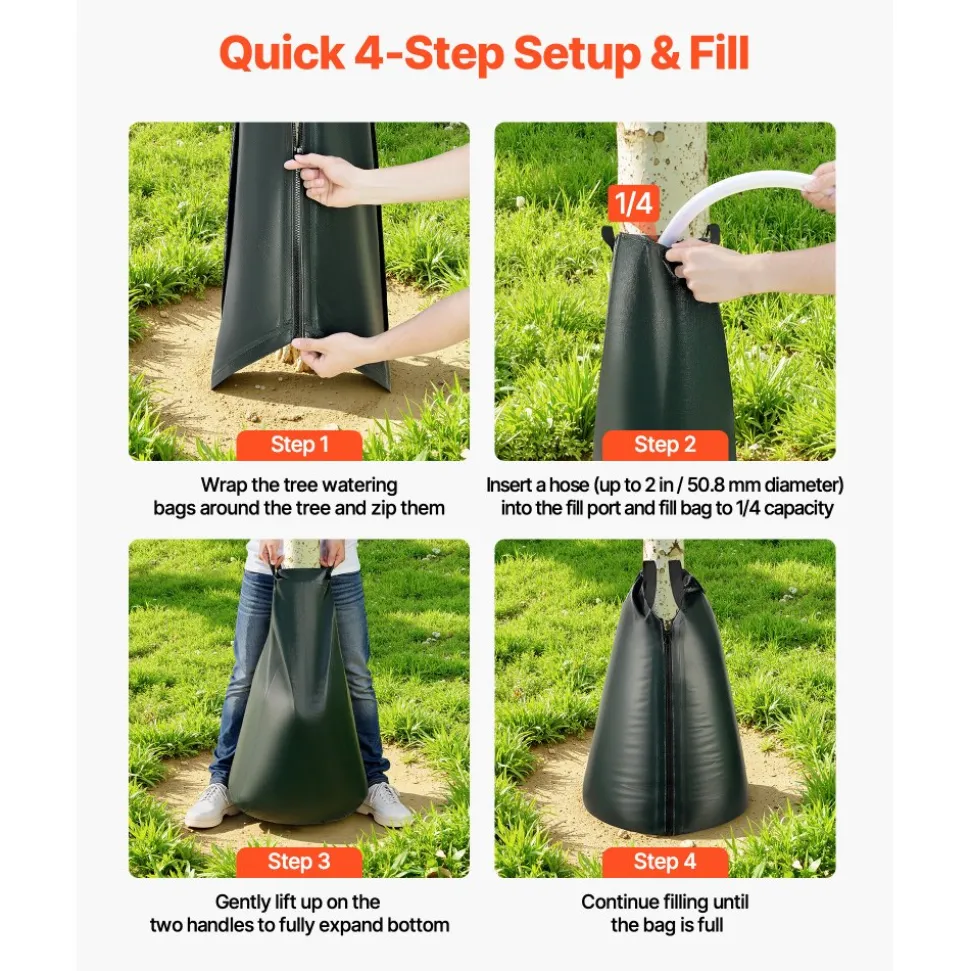 VEVOR 20 Gallon Tree Watering Bags, 4 Pack 3-4 Hours Slow Release Gator Bags for Trees, Heavy Duty PE Tree Drip Irrigation Bag with Zipper, Durable & Reusable Deep Root Shrub Watering Bag