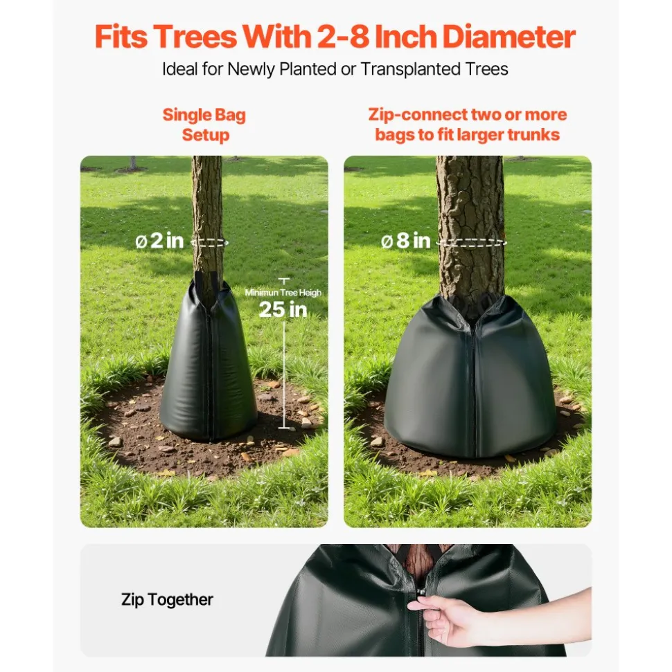 VEVOR 20 Gallon Tree Watering Bags, 4 Pack 3-4 Hours Slow Release Gator Bags for Trees, Heavy Duty PE Tree Drip Irrigation Bag with Zipper, Durable & Reusable Deep Root Shrub Watering Bag