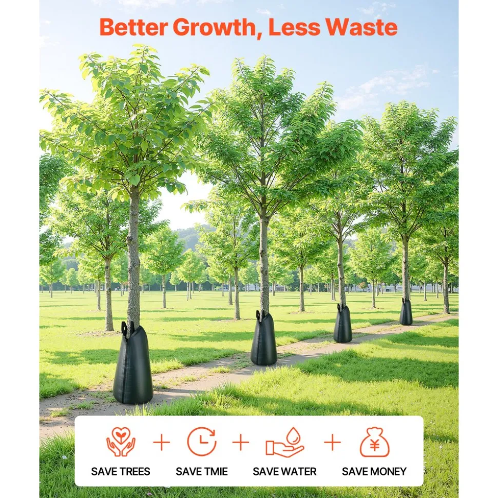 VEVOR 20 Gallon Tree Watering Bags, 4 Pack 3-4 Hours Slow Release Gator Bags for Trees, Heavy Duty PE Tree Drip Irrigation Bag with Zipper, Durable & Reusable Deep Root Shrub Watering Bag