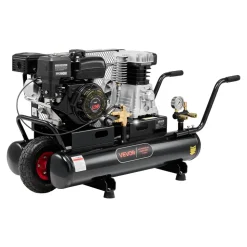 VEVOR 9 Gallon Twin-Tank Gas Powered Air Compressor, 6.5HP 9CFM Gas Driven Air Compressor Tank on Wheel, Max 115PSI Piston Pump Air-Compressed System for Tire Inflation, Auto Repairs, Spray Painting