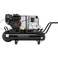 VEVOR 9 Gallon Twin-Tank Gas Powered Air Compressor, 6.5HP 9CFM Gas Driven Air Compressor Tank on Wheel, Max 115PSI Piston Pump Air-Compressed System for Tire Inflation, Auto Repairs, Spray Painting