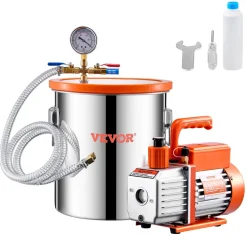 VEVOR 5 Gallon Vacuum Chamber and 3.5 CFM Pump Kit, Stainless Steel Chamber, Single Stage Vacuum Pump Degassing Chamber Kit, with Acrylic Lid, Oil, 4.92 ft Hose, for Degassing Resin Silicone Epoxies