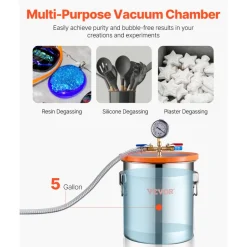 VEVOR 5 Gallon Vacuum Chamber and 3.5 CFM Pump Kit, Stainless Steel Chamber, Single Stage Vacuum Pump Degassing Chamber Kit, with Acrylic Lid, Oil, 4.92 ft Hose, for Degassing Resin Silicone Epoxies