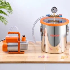 VEVOR 5 Gallon Vacuum Chamber and 3.5 CFM Pump Kit, Stainless Steel Chamber, Single Stage Vacuum Pump Degassing Chamber Kit, with Acrylic Lid, Oil, 4.92 ft Hose, for Degassing Resin Silicone Epoxies