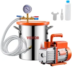 VEVOR 3 Gallon Vacuum Chamber and 3.5 CFM Pump Kit, Stainless Steel Chamber, Single Stage Vacuum Pump Degassing Chamber Kit, with Acrylic Lid, Oil, 4.92 ft Hose, for Degassing Resin Silicone Epoxies