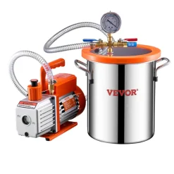 VEVOR 3 Gallon Vacuum Chamber and 3.5 CFM Pump Kit, Stainless Steel Chamber, Single Stage Vacuum Pump Degassing Chamber Kit, with Acrylic Lid, Oil, 4.92 ft Hose, for Degassing Resin Silicone Epoxies