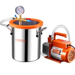VEVOR 3 Gallon Vacuum Chamber and 3.5 CFM Pump Kit, Stainless Steel Chamber, Single Stage Vacuum Pump Degassing Chamber Kit, with Acrylic Lid, Oil, 4.92 ft Hose, for Degassing Resin Silicone Epoxies