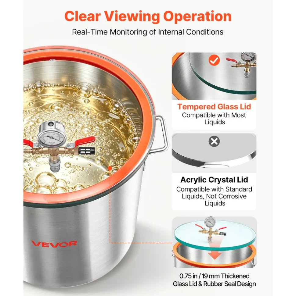 VEVOR 15 Gallon Vacuum Chamber, Aluminum Alloy, Vacuum Degassing Chamber with Tempered Glass Lid, Hose, Air Filter, for Resin Casting, Stabilizing Wood, Degassing Silicone, Epoxies, Essential Oils