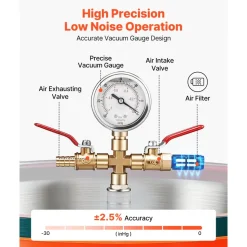 VEVOR 15 Gallon Vacuum Chamber, Aluminum Alloy, Vacuum Degassing Chamber with Tempered Glass Lid, Hose, Air Filter, for Resin Casting, Stabilizing Wood, Degassing Silicone, Epoxies, Essential Oils