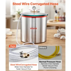 VEVOR 15 Gallon Vacuum Chamber, Aluminum Alloy, Vacuum Degassing Chamber with Tempered Glass Lid, Hose, Air Filter, for Resin Casting, Stabilizing Wood, Degassing Silicone, Epoxies, Essential Oils