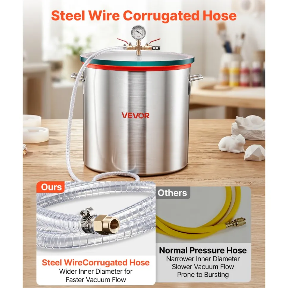 VEVOR 15 Gallon Vacuum Chamber, Aluminum Alloy, Vacuum Degassing Chamber with Tempered Glass Lid, Hose, Air Filter, for Resin Casting, Stabilizing Wood, Degassing Silicone, Epoxies, Essential Oils