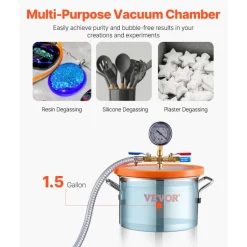 VEVOR 1.5 Gallon Vacuum Chamber and 3.5 CFM Pump Kit, Stainless Steel Chamber, Single Stage Vacuum Pump Degassing Chamber Kit, with Acrylic Lid, Oil, 4.92 ft Hose, for Degassing Resin Silicone Epoxies