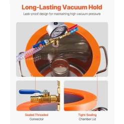 VEVOR 1.5 Gallon Vacuum Chamber and 3.5 CFM Pump Kit, Stainless Steel Chamber, Single Stage Vacuum Pump Degassing Chamber Kit, with Acrylic Lid, Oil, 4.92 ft Hose, for Degassing Resin Silicone Epoxies