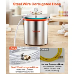 VEVOR 1.5 Gallon Vacuum Chamber, Stainless Steel, Vacuum Degassing Chamber with Tempered Glass Lid, Hose, Air Filter, for Resin Casting, Stabilizing Wood, Degassing Silicone, Epoxies, Essential Oils