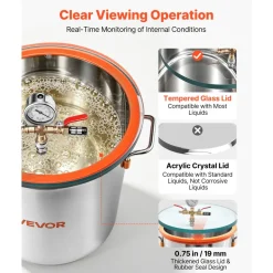 VEVOR 9 Gallon Vacuum Chamber, Stainless Steel, Vacuum Degassing Chamber with Tempered Glass Lid, Hose, Air Filter, for Resin Casting, Stabilizing Wood, Degassing Silicone, Epoxies, Essential Oils