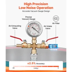 VEVOR 9 Gallon Vacuum Chamber, Stainless Steel, Vacuum Degassing Chamber with Tempered Glass Lid, Hose, Air Filter, for Resin Casting, Stabilizing Wood, Degassing Silicone, Epoxies, Essential Oils