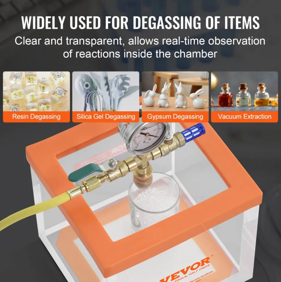 VEVOR 2 Gallon Vacuum Chamber, Upgraded Multipurpose Acrylic Vacuum Degassing Chamber, Transparent Vacuum Chamber, for Resin Degassing, Silica Gel Degassing, Gypsum Degassing and Vacuum Extraction