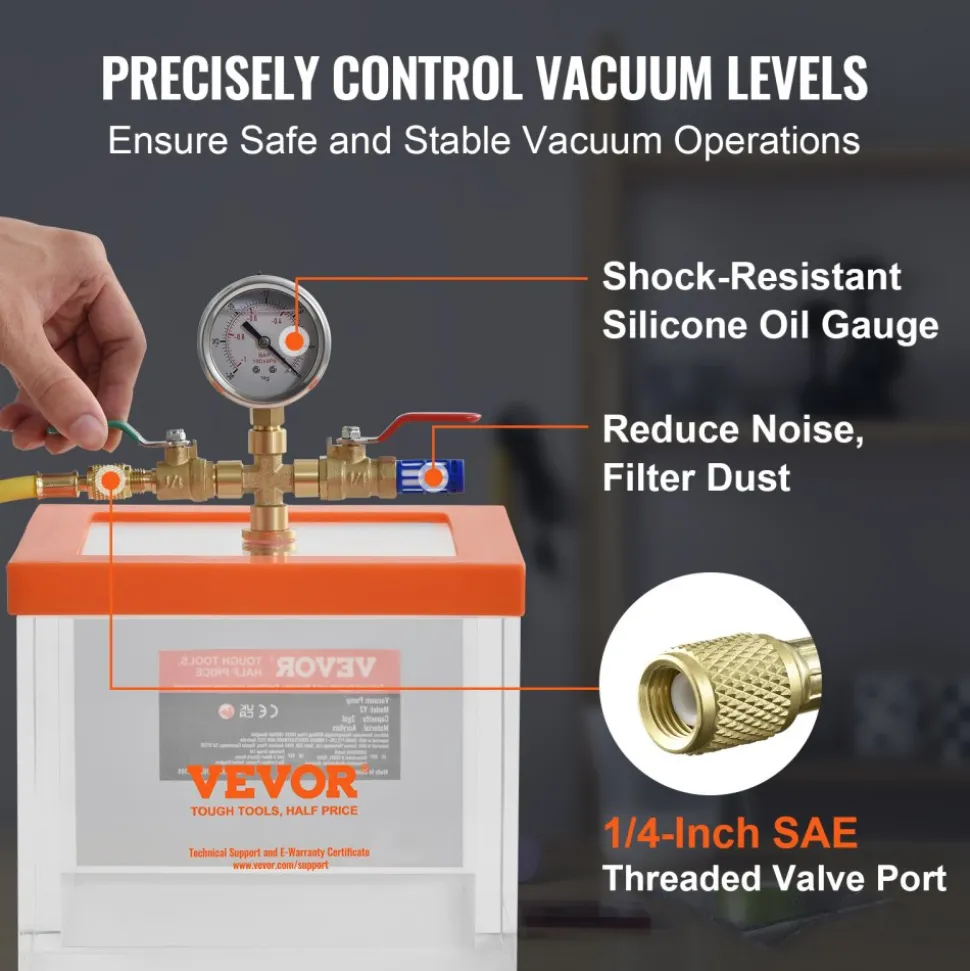 VEVOR 2 Gallon Vacuum Chamber, Upgraded Multipurpose Acrylic Vacuum Degassing Chamber, Transparent Vacuum Chamber, for Resin Degassing, Silica Gel Degassing, Gypsum Degassing and Vacuum Extraction