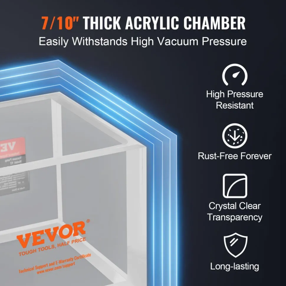 VEVOR 2 Gallon Vacuum Chamber, Upgraded Multipurpose Acrylic Vacuum Degassing Chamber, Transparent Vacuum Chamber, for Resin Degassing, Silica Gel Degassing, Gypsum Degassing and Vacuum Extraction