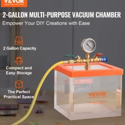 VEVOR 2 Gallon Vacuum Chamber, Upgraded Multipurpose Acrylic Vacuum Degassing Chamber, Transparent Vacuum Chamber, for Resin Degassing, Silica Gel Degassing, Gypsum Degassing and Vacuum Extraction
